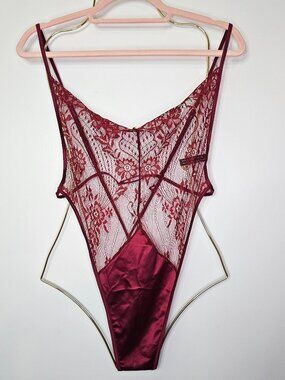 NWOT Oh La La Cheri Delicate Lace & Satin G String Teddy w L/XL Rhubarb